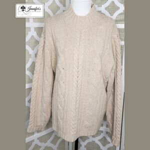 Brooks Brothers 346 Women's Beige Cable-Knit Fisherman's Sweater Size XL